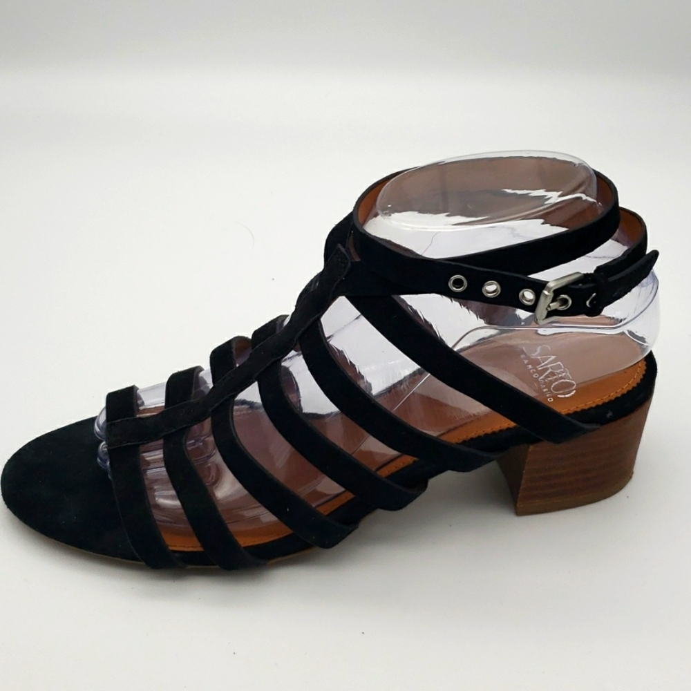 Franco Sarto Finesse Suede Cage Sandal Size 8 in Black
